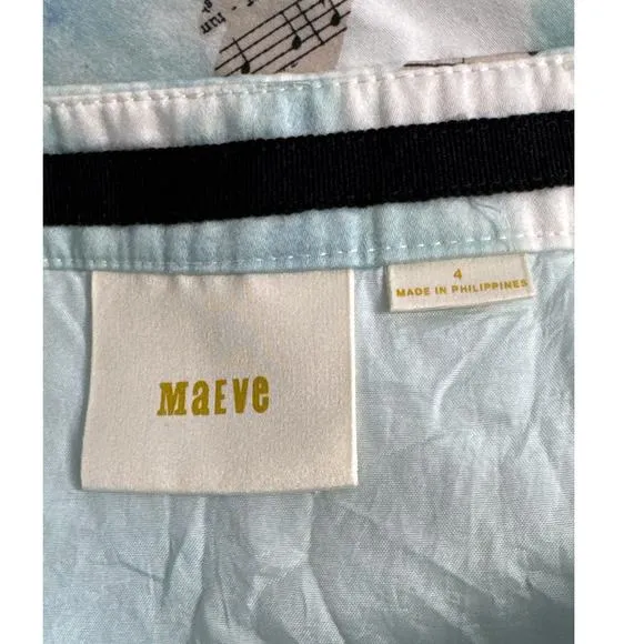 Anthropologie Maeve Songbird Music Circle A-Line Knee Length Skirt Size 4