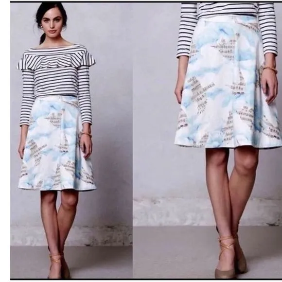 Anthropologie Maeve Songbird Music Circle A-Line Knee Length Skirt Size 4