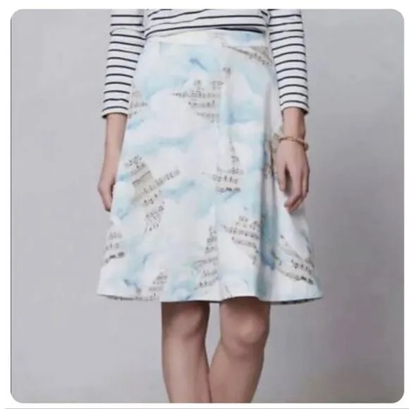 Anthropologie Maeve Songbird Music Circle A-Line Knee Length Skirt Size 4