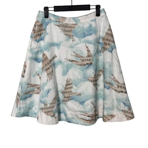 Anthropologie Maeve Songbird Music Circle A-Line Knee Length Skirt Size 4