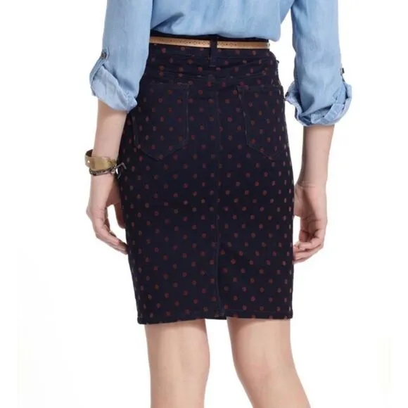 Anthropologie Pilcro and the Letterpress Polka Dot Denim Pencil Skirt, Size 26