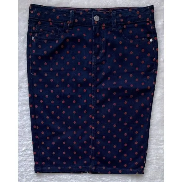 Anthropologie Pilcro and the Letterpress Polka Dot Denim Pencil Skirt, Size 26