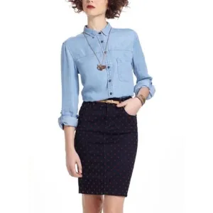 Anthropologie Pilcro and the Letterpress Polka Dot Denim Pencil Skirt, Size 26