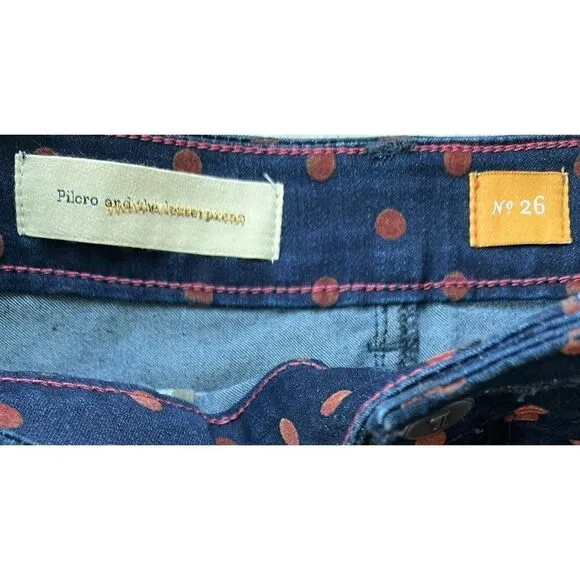 Anthropologie Pilcro and the Letterpress Polka Dot Denim Pencil Skirt, Size 26