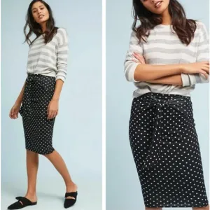 ANTHROPOLOGIE Womens Pencil Skirt Bailey 44 Spotted Hyena Black Dot Small NWT