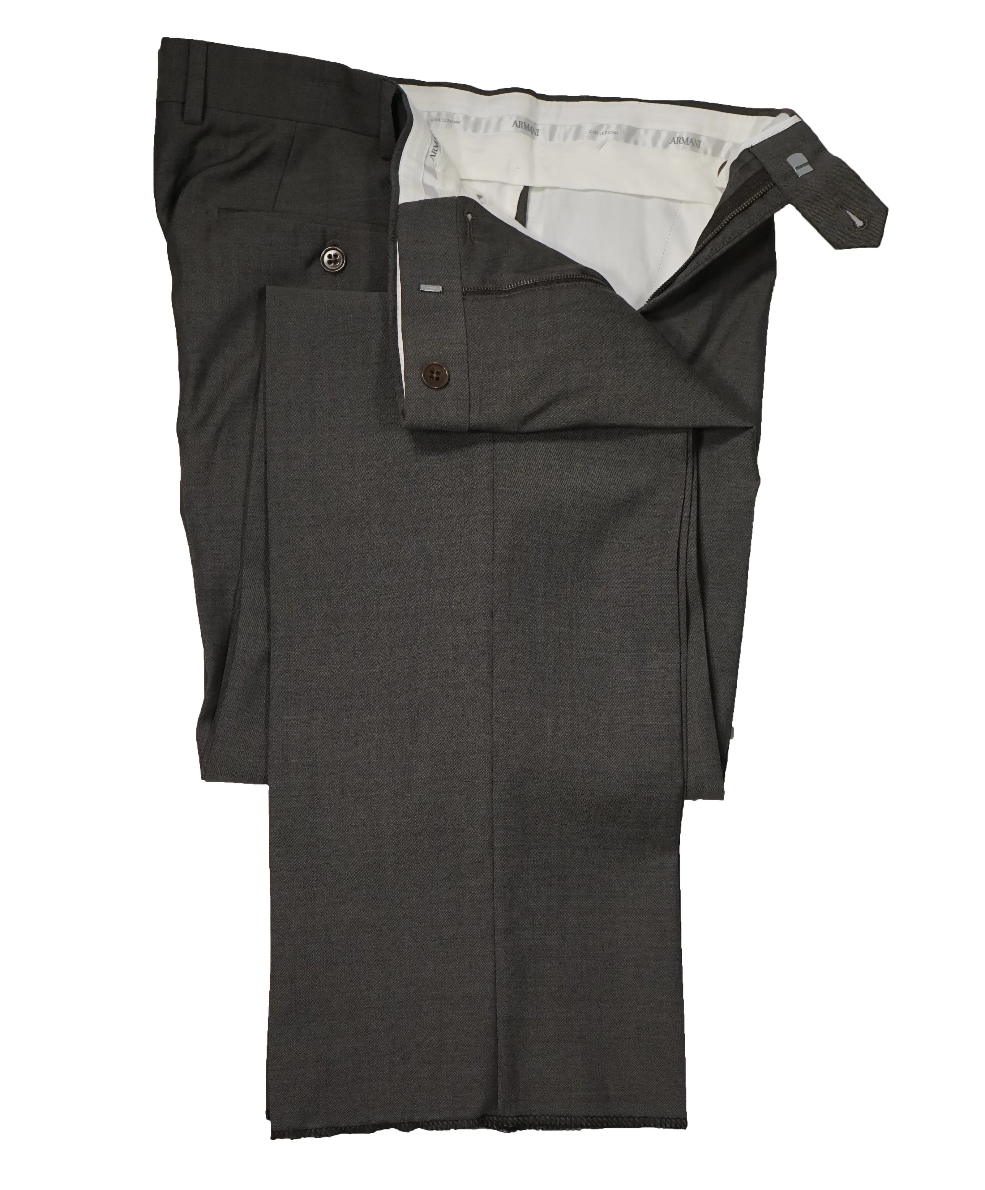 ARMANI COLLEZIONI - Gray Olive Textured Flat Front Dress Pants - 33W