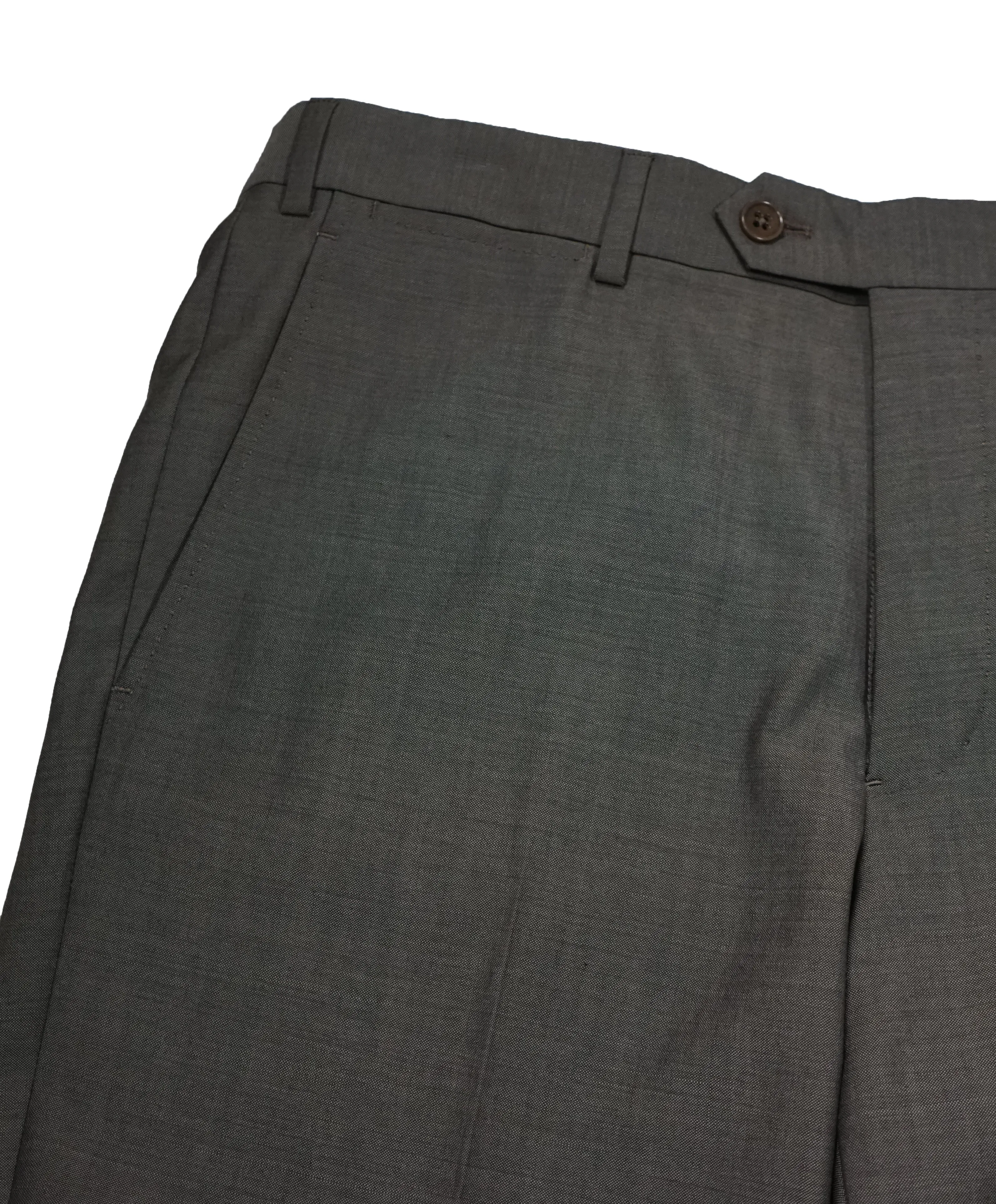 ARMANI COLLEZIONI - Gray Olive Textured Flat Front Dress Pants - 33W