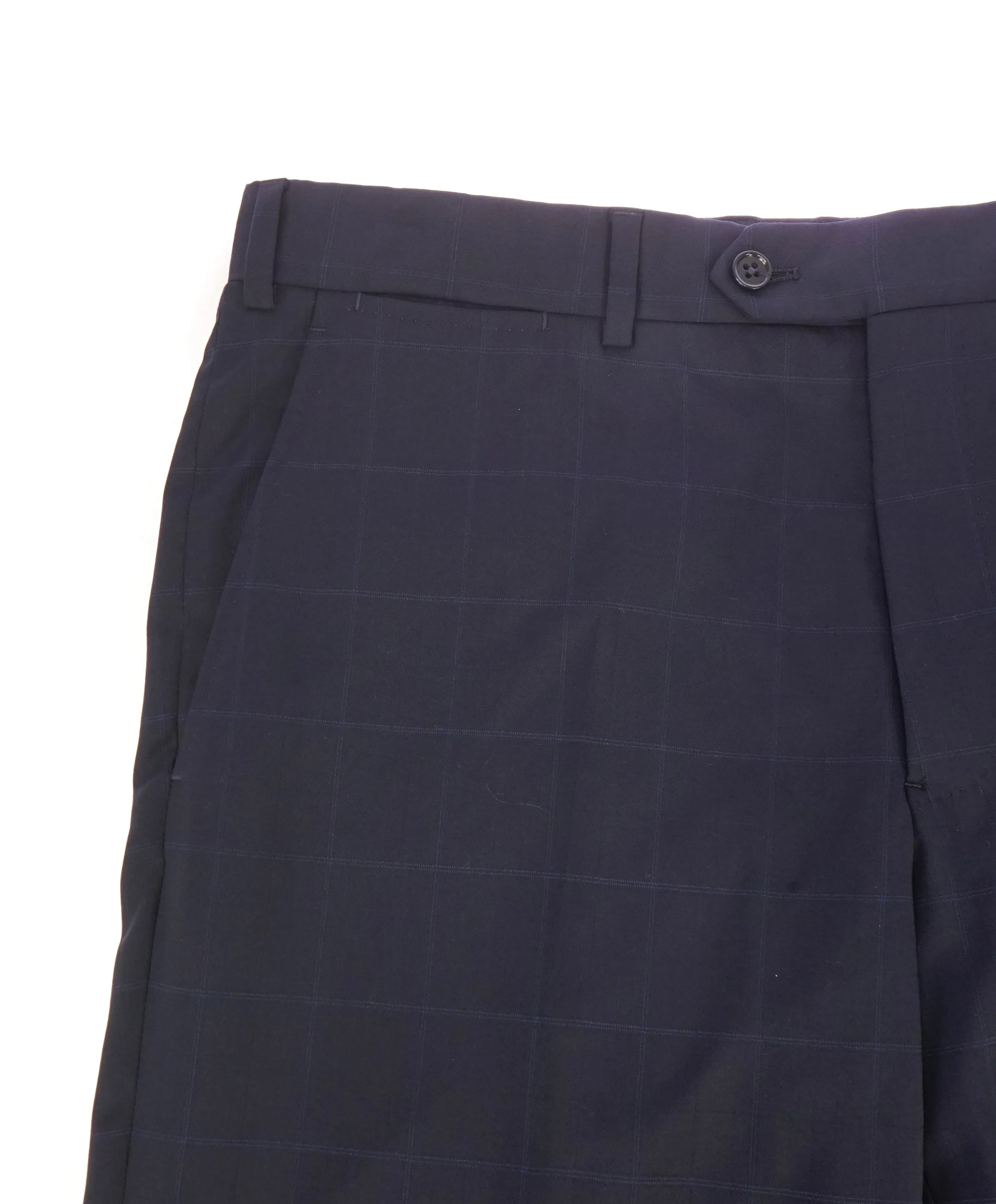 ARMANI COLLEZIONI - Plaid Check Windowpane Blue Flat Front Dress Pants - 39W