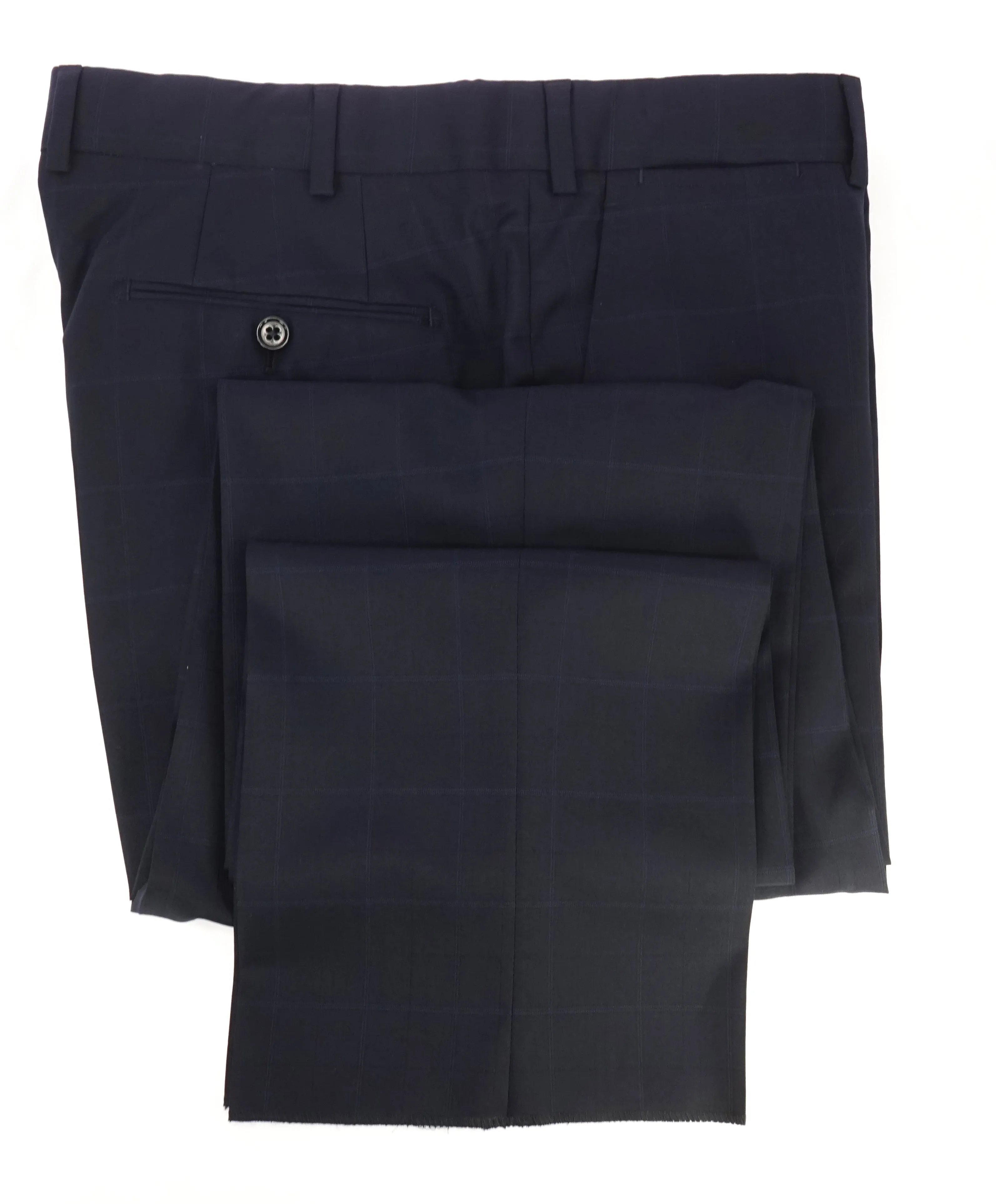 ARMANI COLLEZIONI - Plaid Check Windowpane Blue Flat Front Dress Pants - 39W