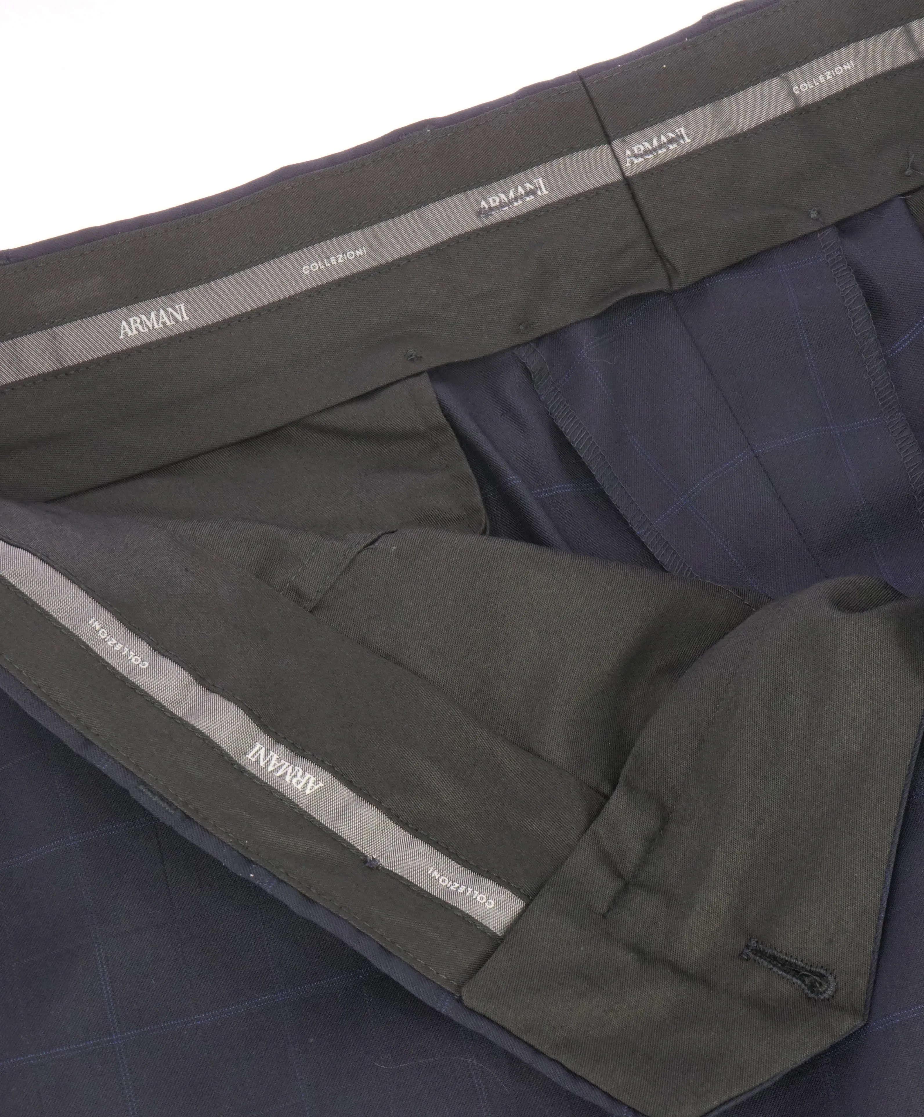ARMANI COLLEZIONI - Plaid Check Windowpane Blue Flat Front Dress Pants - 39W