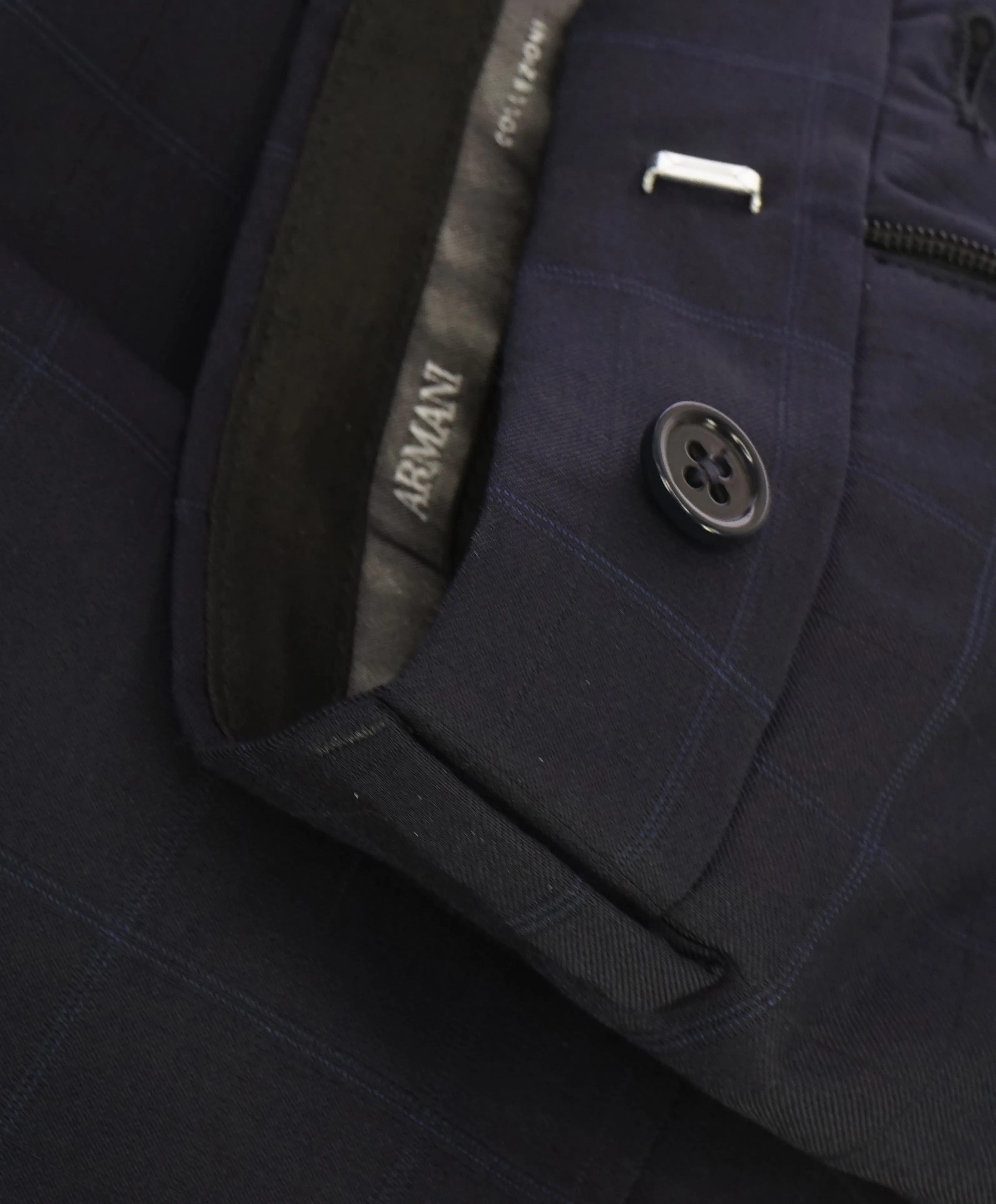 ARMANI COLLEZIONI - Plaid Check Windowpane Blue Flat Front Dress Pants - 39W