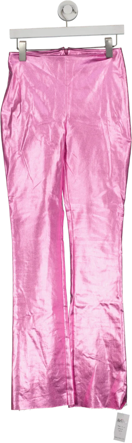 As You Pink Metallic Straight Leg Trousers UK 8