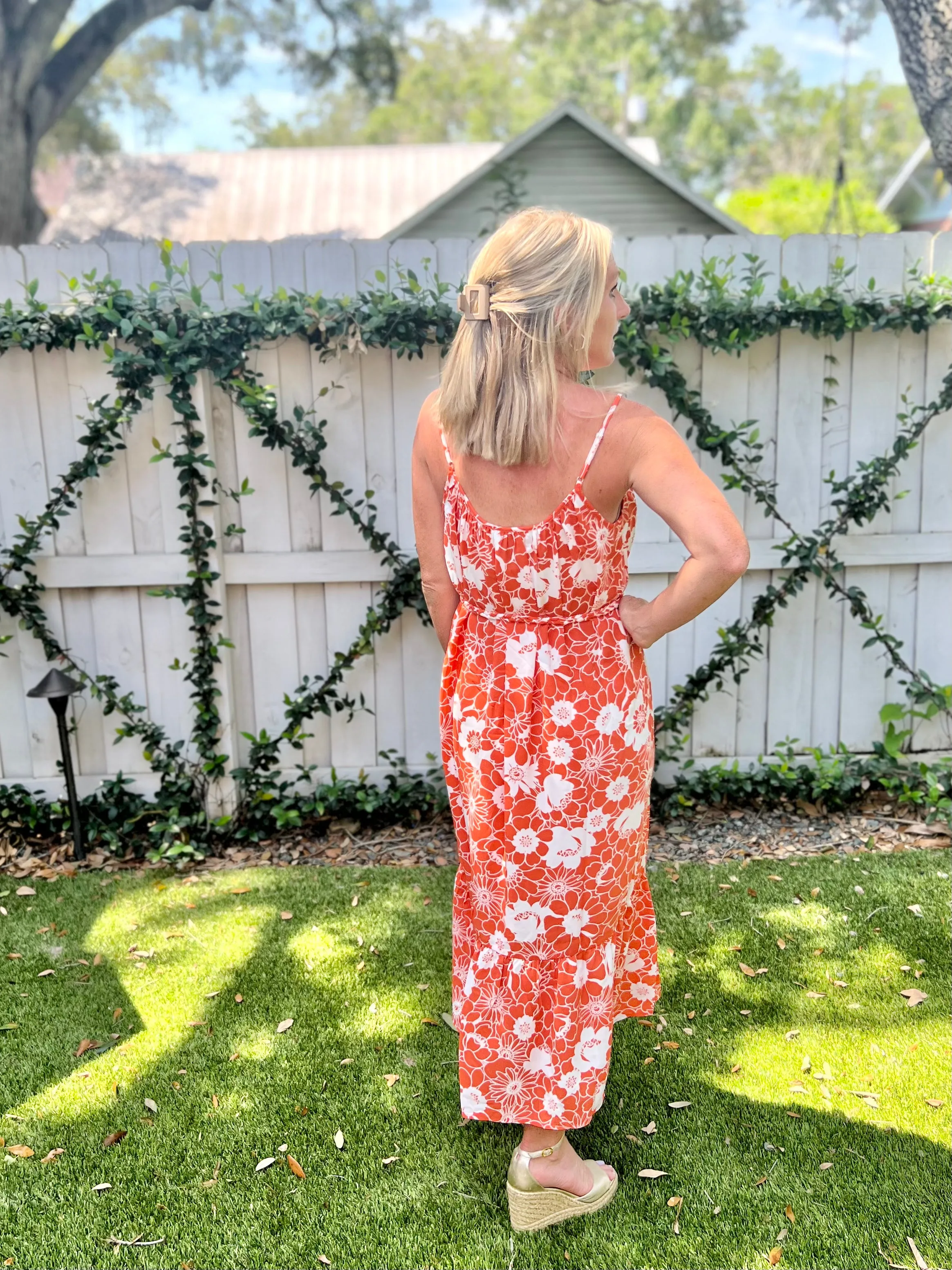 Avery Apricot Floral Midi Dress