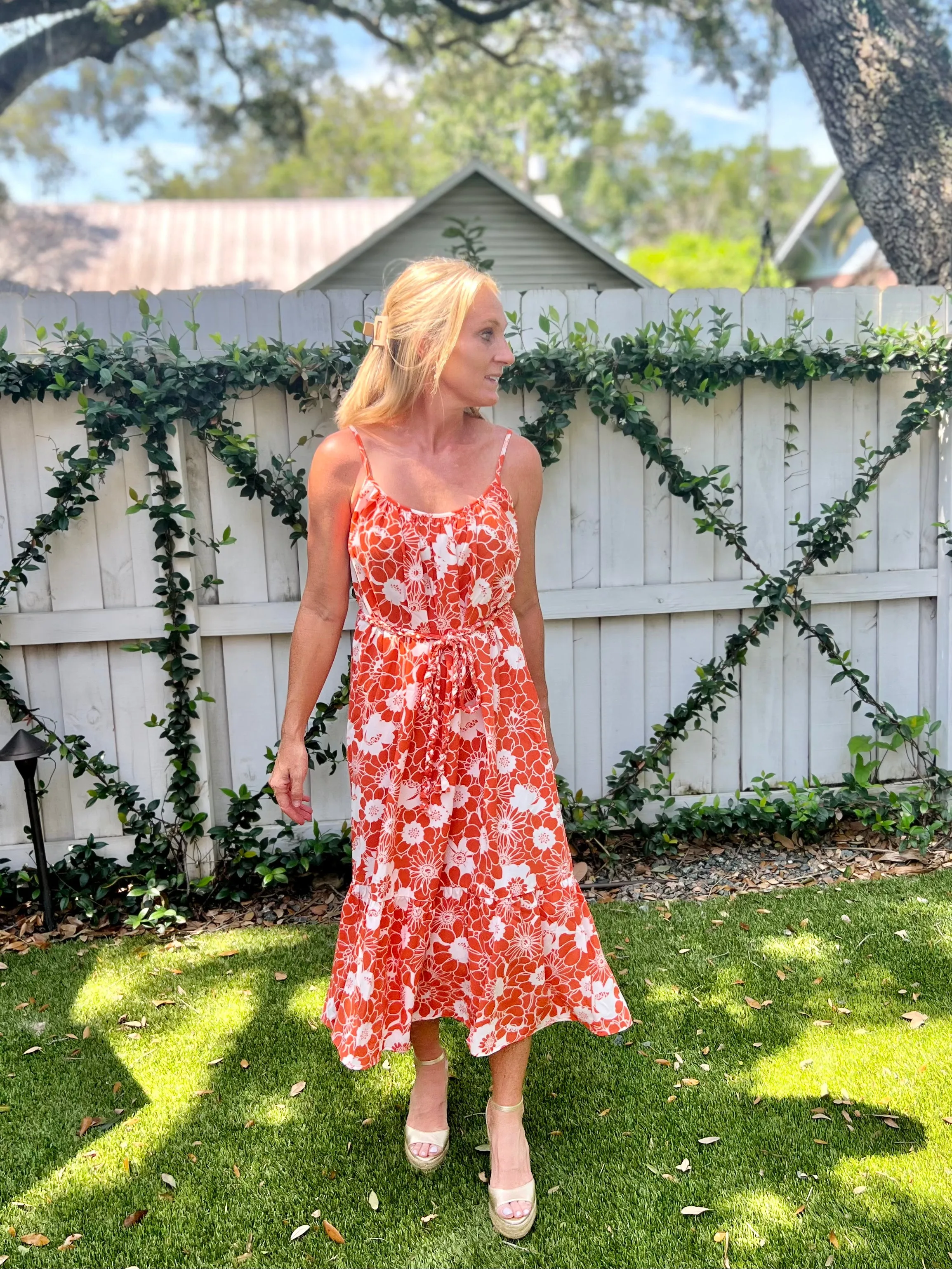 Avery Apricot Floral Midi Dress
