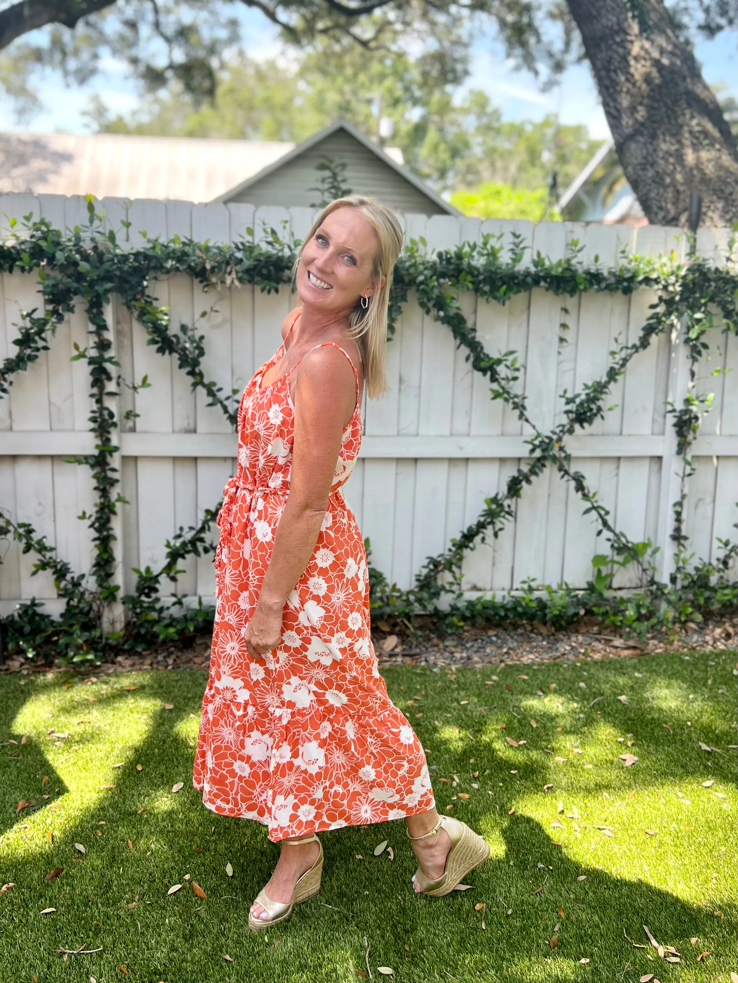 Avery Apricot Floral Midi Dress