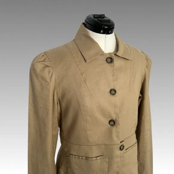 BANANA REPUBLIC Linen Safari Style Khaki Tan Blazer Jacket Women 10
