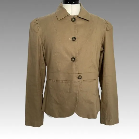 BANANA REPUBLIC Linen Safari Style Khaki Tan Blazer Jacket Women 10