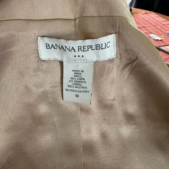 BANANA REPUBLIC Linen Safari Style Khaki Tan Blazer Jacket Women 10