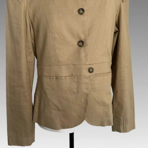 BANANA REPUBLIC Linen Safari Style Khaki Tan Blazer Jacket Women 10