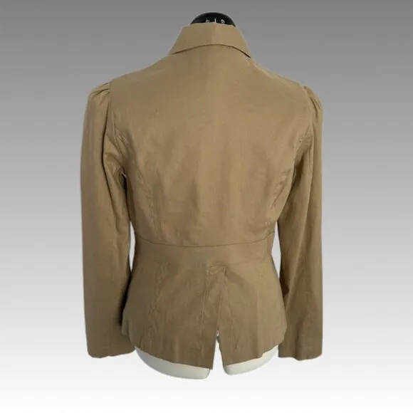 BANANA REPUBLIC Linen Safari Style Khaki Tan Blazer Jacket Women 10