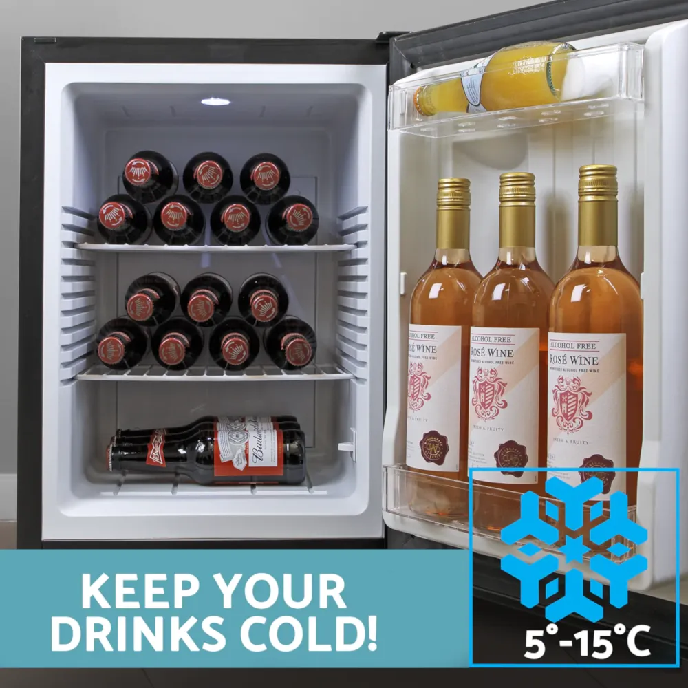 Baridi 35L Drinks, Beer & Wine Mini Fridge with LED Light - Black - A