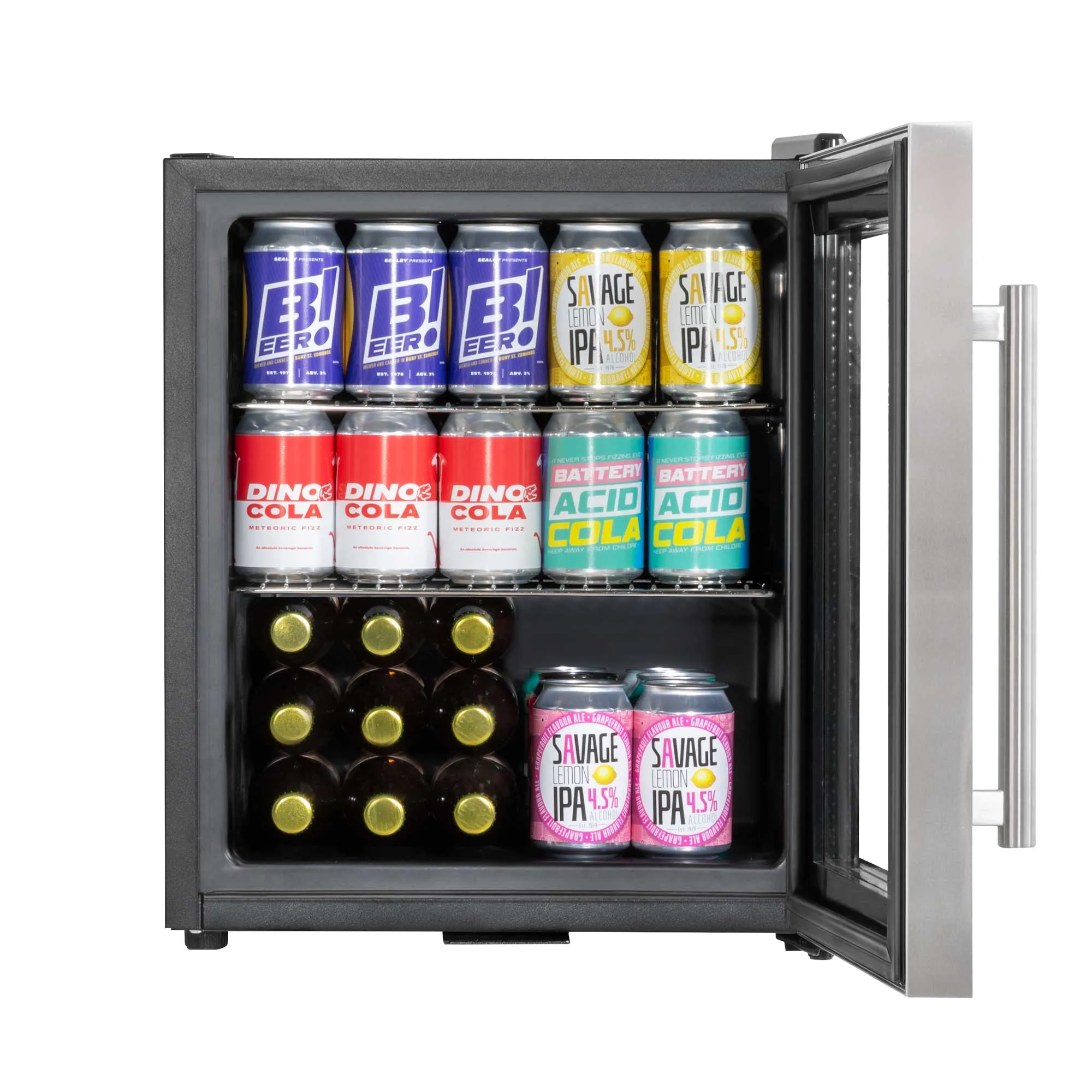 Baridi 50L Drinks & Wine Mini Cooler Fridge with LED Light, Stainless Steel - DH75