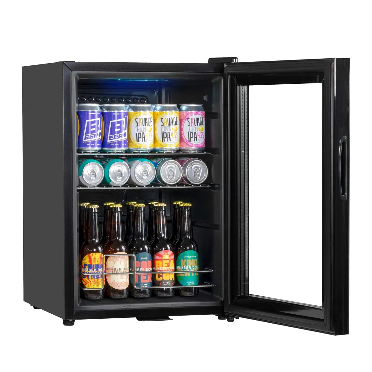 Baridi 60L Drinks, Beer & Wine Fridge with LED Light - Black - A