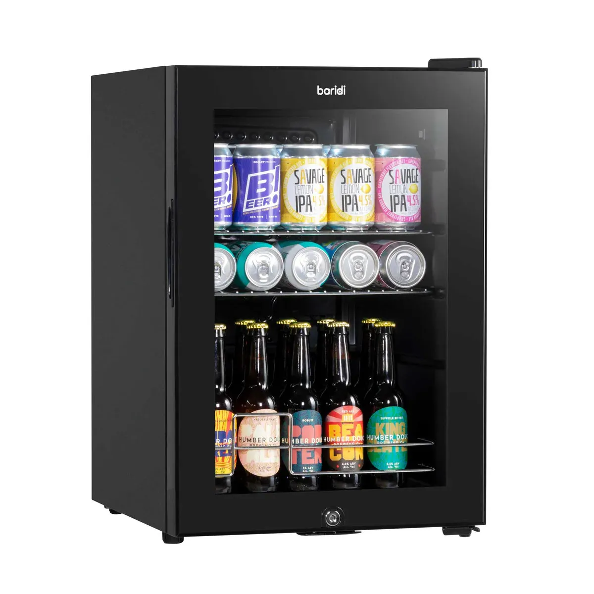 Baridi 60L Drinks, Beer & Wine Fridge with LED Light - Black - A
