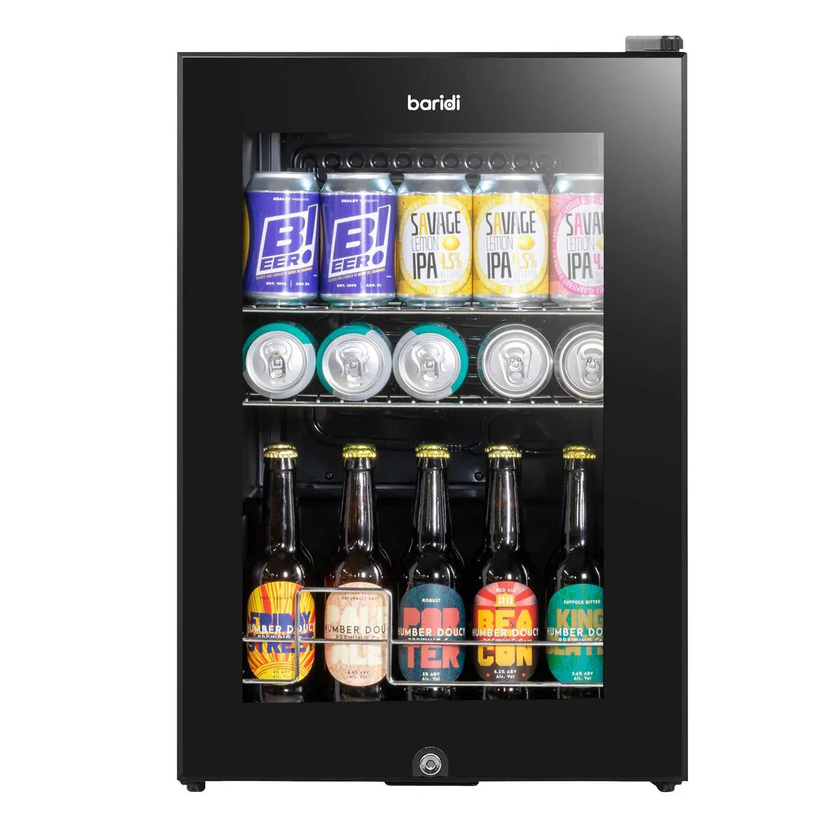 Baridi 60L Drinks, Beer & Wine Fridge with LED Light - Black - A