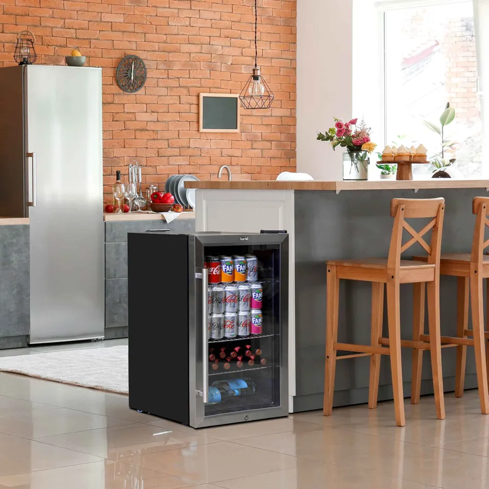 Baridi 85L Drinks, Beer & Wine Fridge with LED Light - Stainless Steel - A