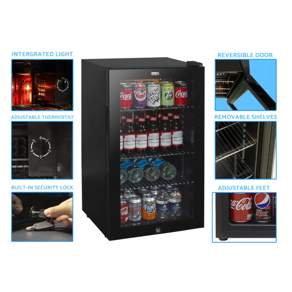 Baridi 85L Drinks, Beer & Wine Fridge with LED Light - Stainless Steel - A