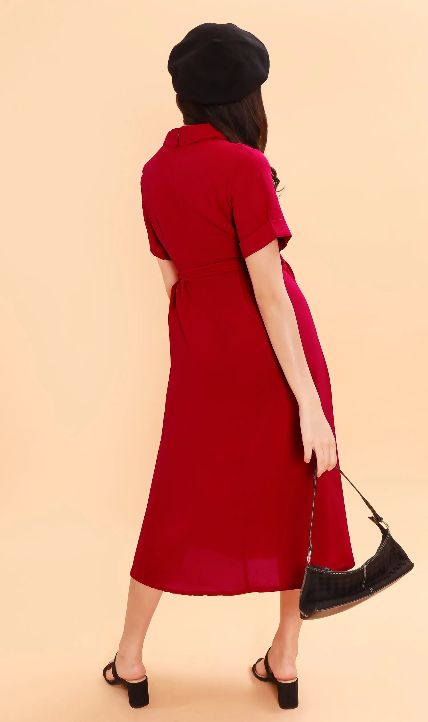BEATRIX Collared Surplice Dress (Scarlet)
