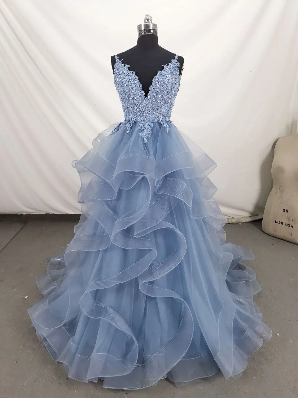 Beautiful Blue Straps Tulle Layers Long Party Dresses, Blue Evening Dresses