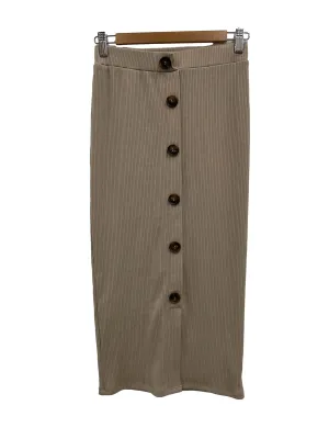 Beige Button Down Ribbed Midi Skirt