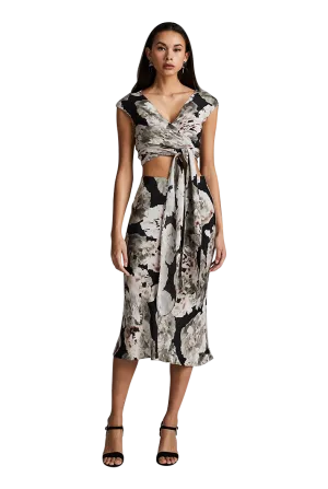 Bias Midi Floral Silk Skirt