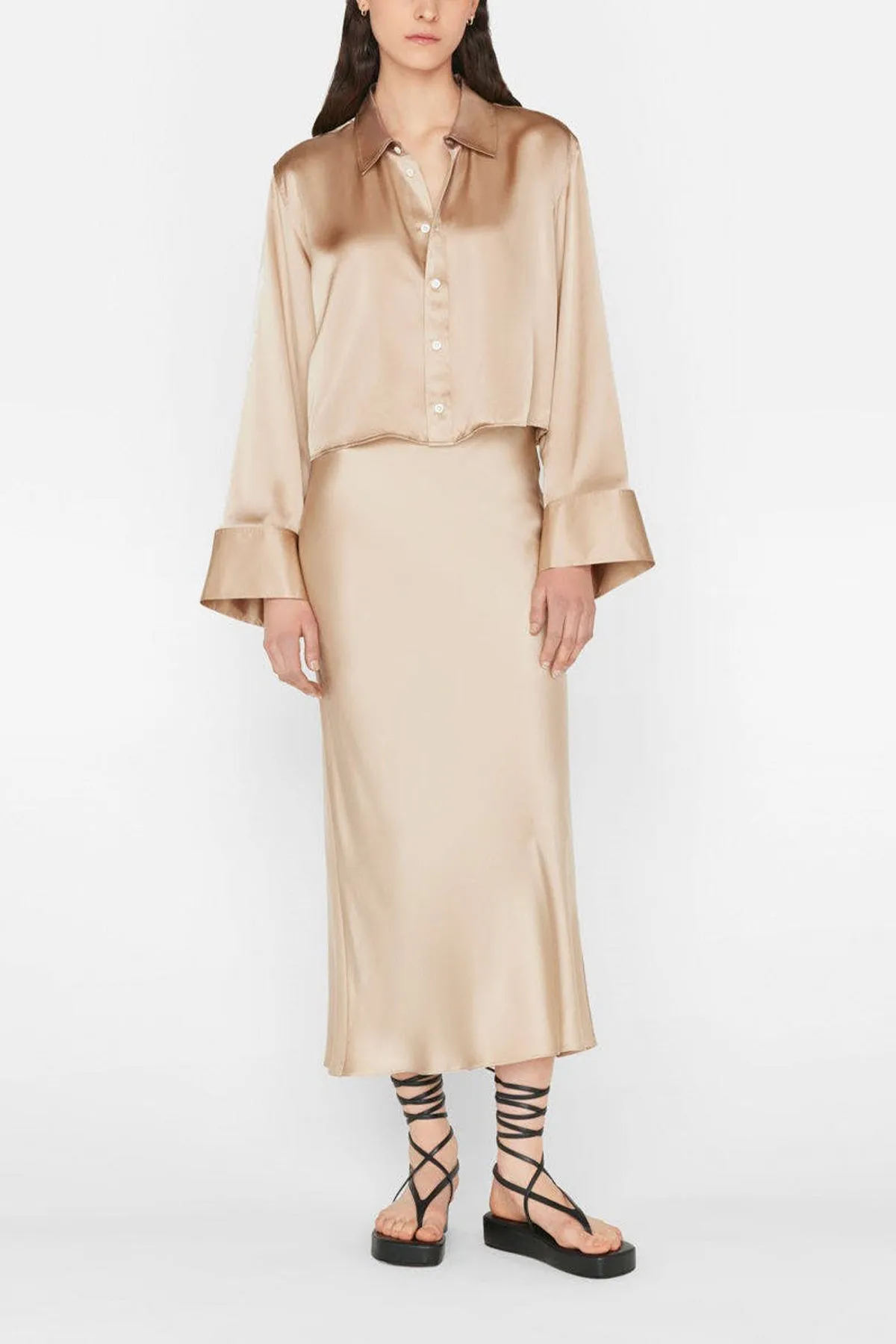Bias Midi Skirt in Khaki Tan