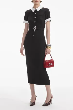 Black Crepe Contrast Midi Dress