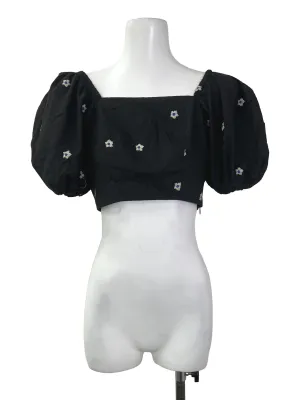 Black Floral Embroidered Top