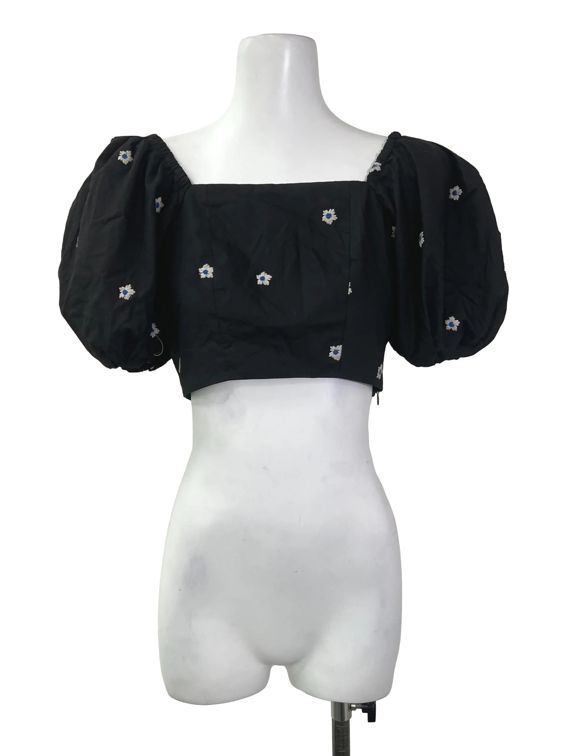Black Floral Embroidered Top