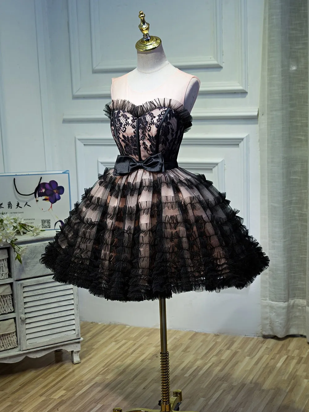 Black Lace Up Ball Gown Tulle Homecoming Dresses