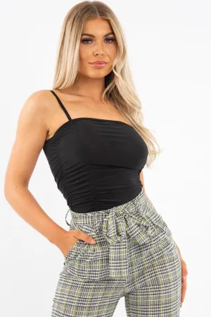 Black Slinky Ruched Detail Bodysuit - Edie