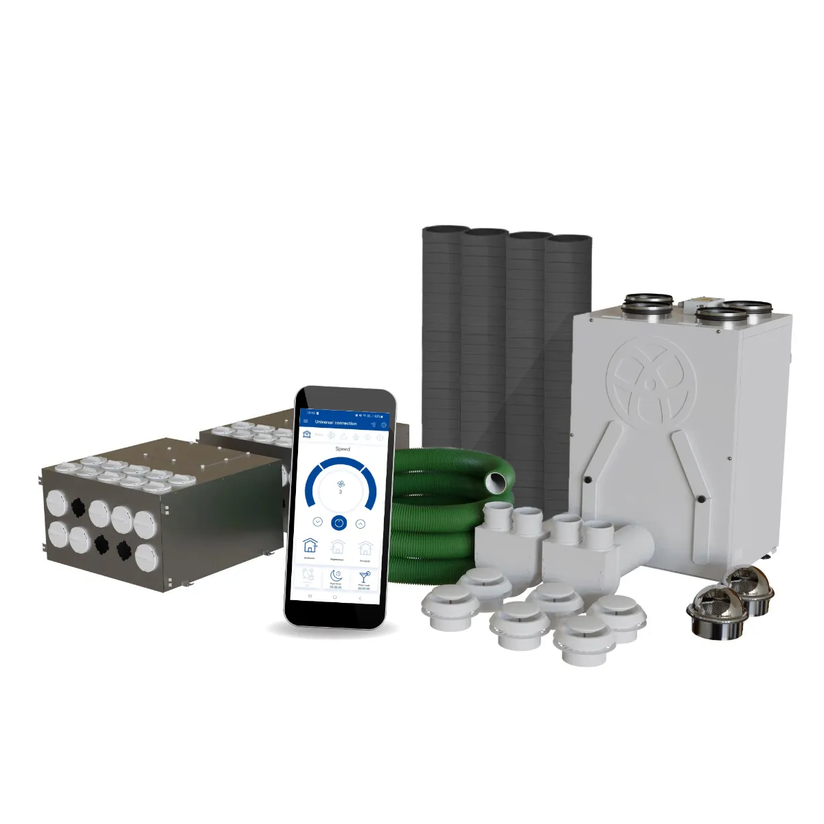 Blauberg EC-SB-160-AK3 Komfort 3-Bed Flat or Apartment, Complete Vertical MVHR Heat Recovery Ventilation Kit