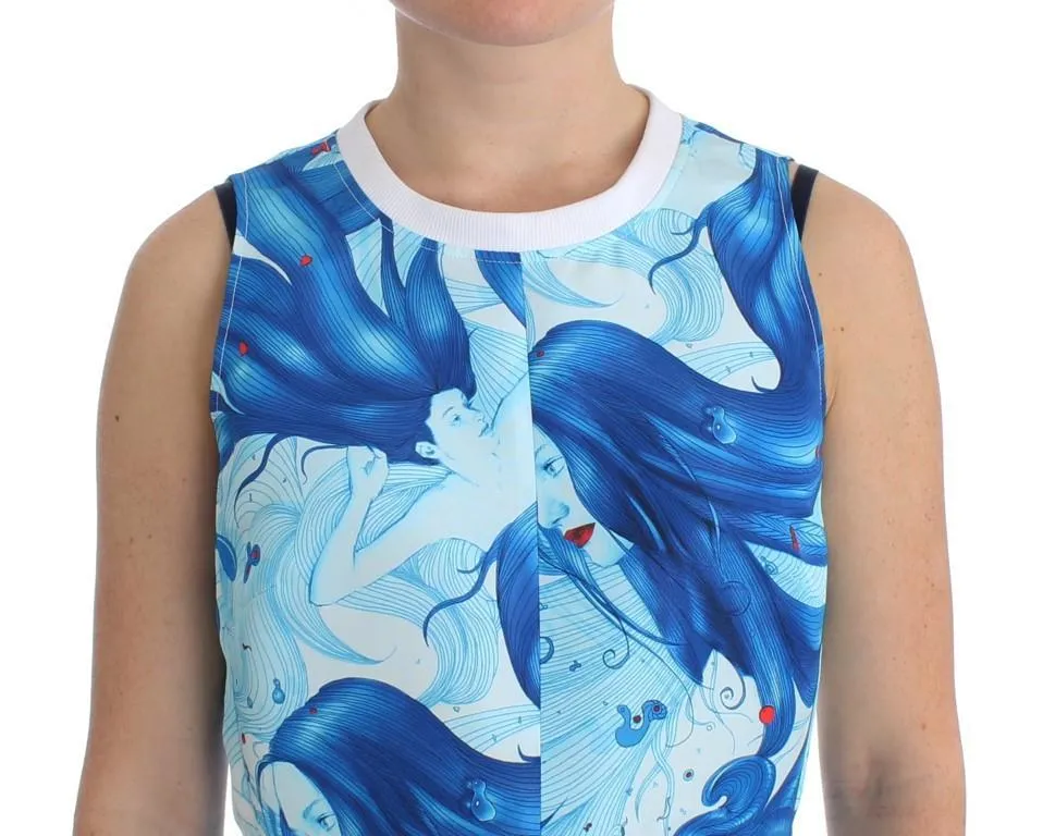 Blue Tempestuous Fresco-Print Fluted Hem Dress