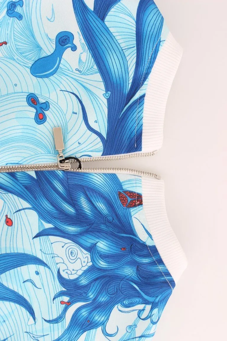 Blue Tempestuous Fresco-Print Fluted Hem Dress