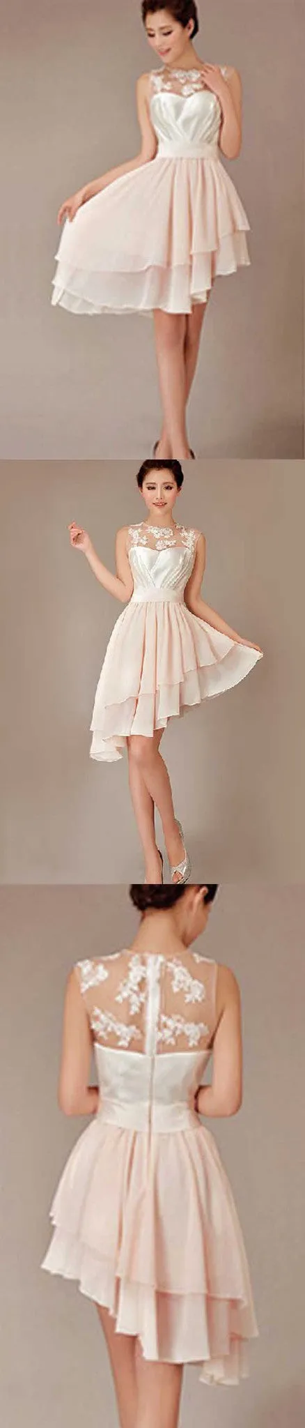 Blush Pink Junior Hi-Lo Knee-Length Wedding Bridesmaid Dresses, BG51255