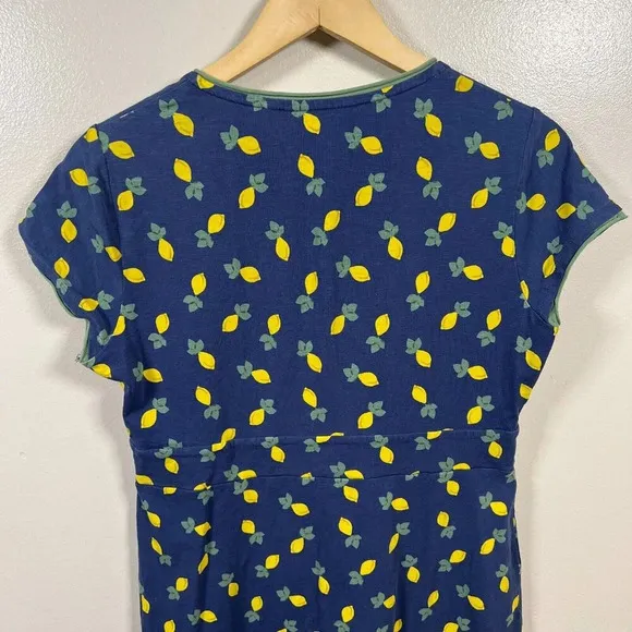 Boden Lola Lemon Dress Size 8 Long Tall Blue Faux Wrap Midi Work Preppy Twee