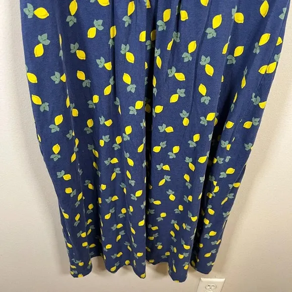 Boden Lola Lemon Dress Size 8 Long Tall Blue Faux Wrap Midi Work Preppy Twee