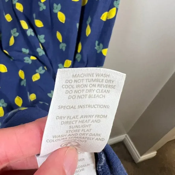 Boden Lola Lemon Dress Size 8 Long Tall Blue Faux Wrap Midi Work Preppy Twee