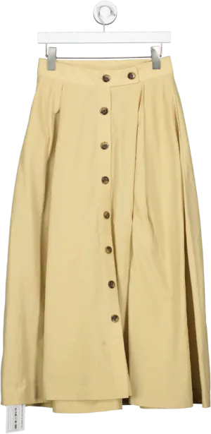 Bouguessa Beige Rania Crinkled Taffeta Midi Skirt UK S