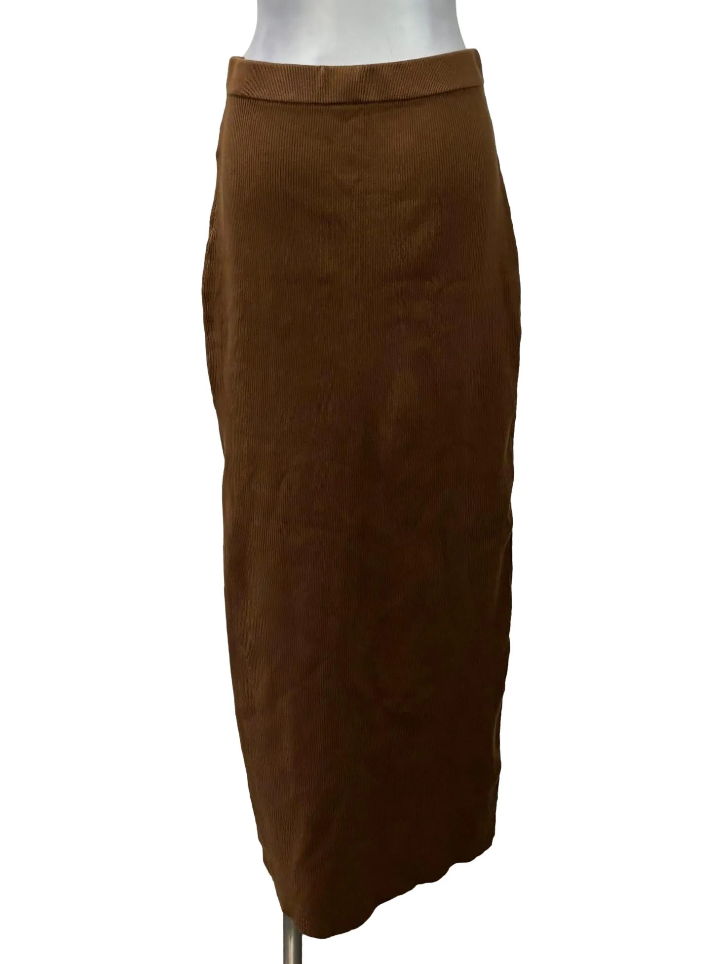 Brown Ribbed Midi Skirt